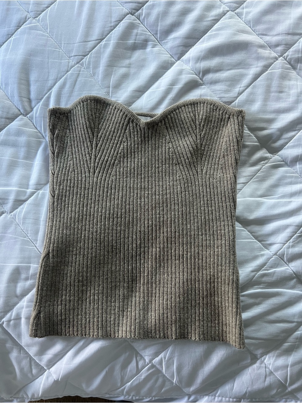 Topshop Ribbed Strapless Tube Top in Taupe Beige